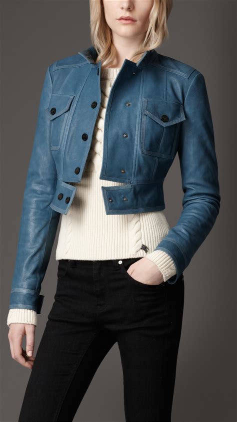 burberry blue leather jacket|Burberry python jacket cropped sale.